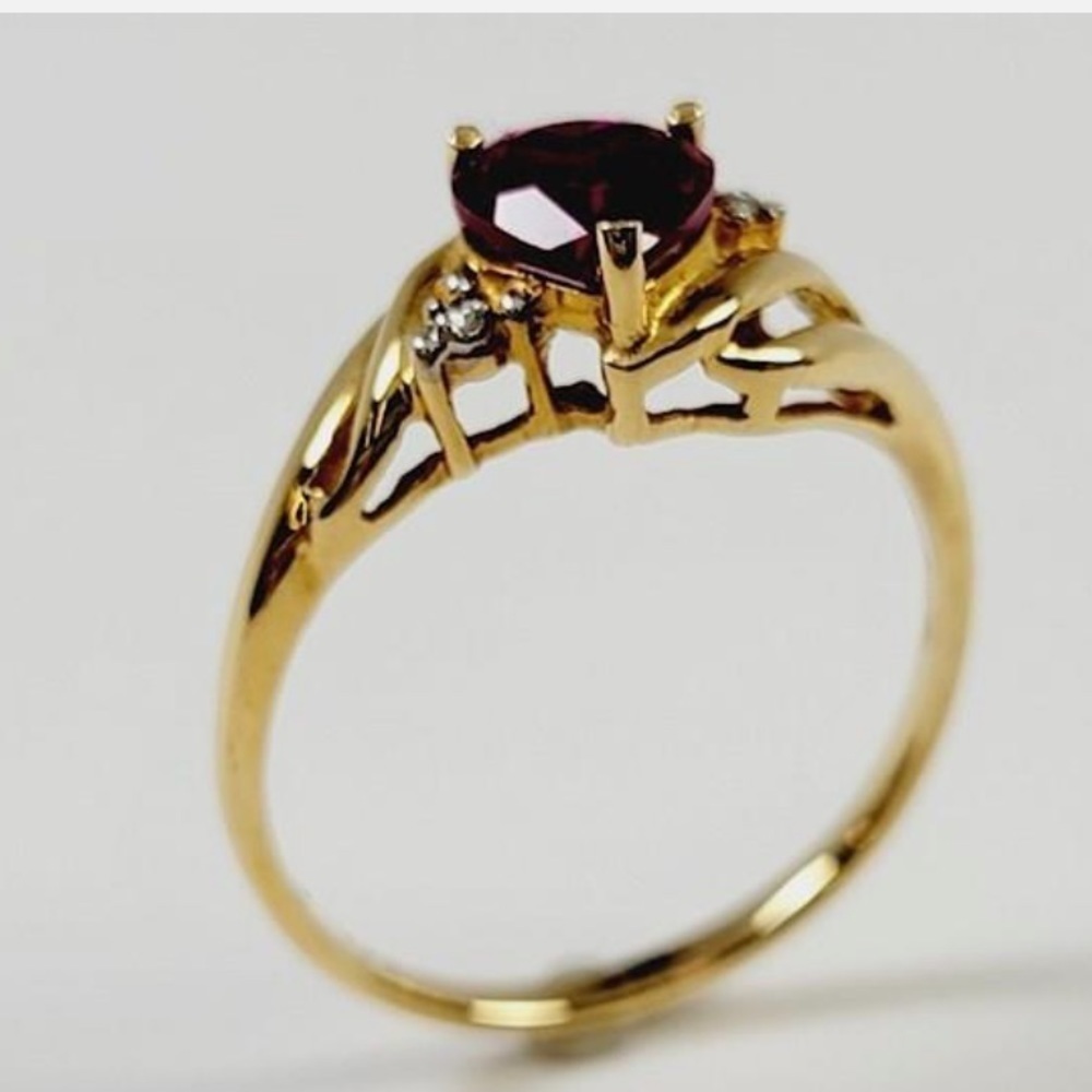 10k yellow gold, diamonds and pink sapphires jewelry set in heart box - Picture 9 of 16